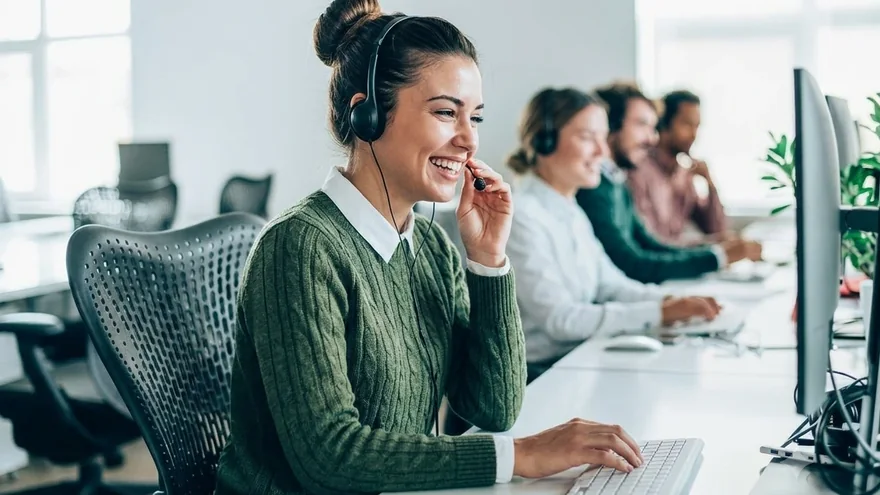 A support agent on a headset